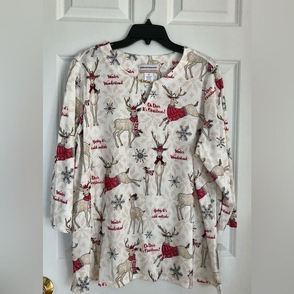 ALFRED DUNNER WOMEN'S TOPS SIZE 3XSLIP NECK "OH DEER IT'S CHRISTMAS" PULLOVER